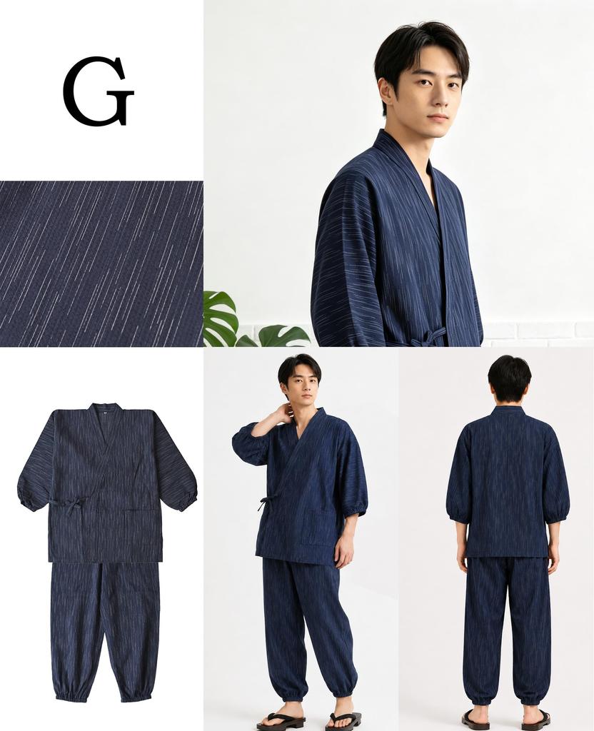Samue Seersucker Pattern Size L [HOHO AYUMU] Men's (Japanese Workwear), 100% Cotton, Weave, G,