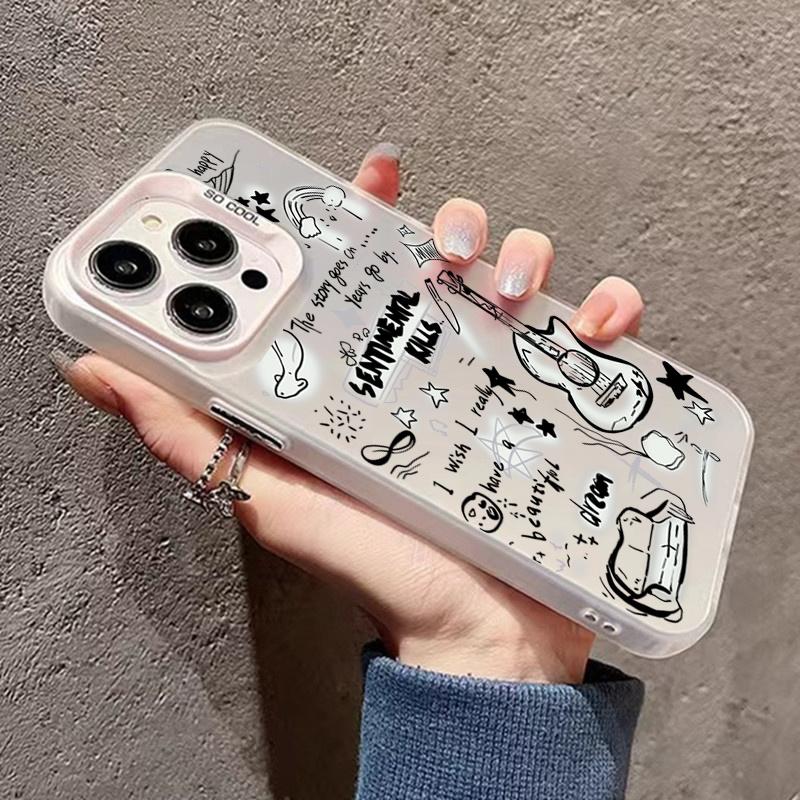 Fashion Graffiti Guitar Kitten Phone Case For  Redmi Note 13 11 12 Pro Plus 5G 11S 12S 10S 13C 4G Plating Matte Cover