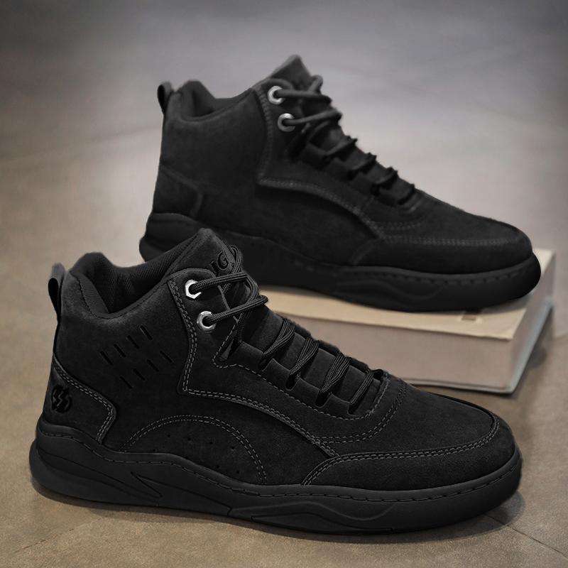 

Large Size Autumn and Winter New High Top Boots and Versatile Men s Shoes Super Cool Motorcycle Short Boots Lace Up Sports Shoes 48 чёрный