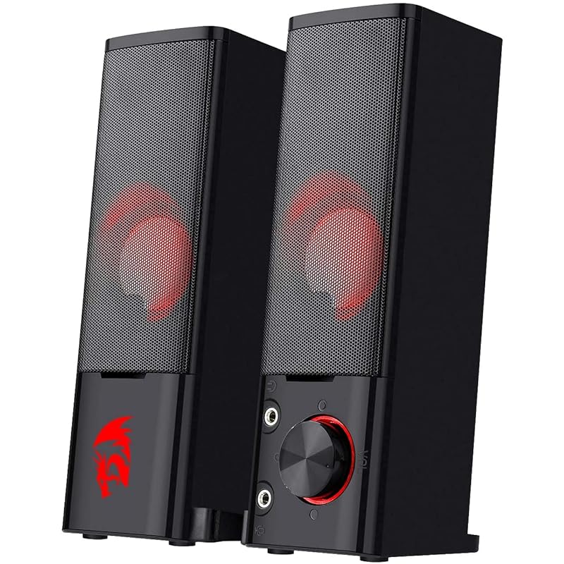 

Redragon GS550 pc gaming speakers 2.0 channel desktop computer sound bar Compact maneuverable size headphone jack suitable red backlight USB power