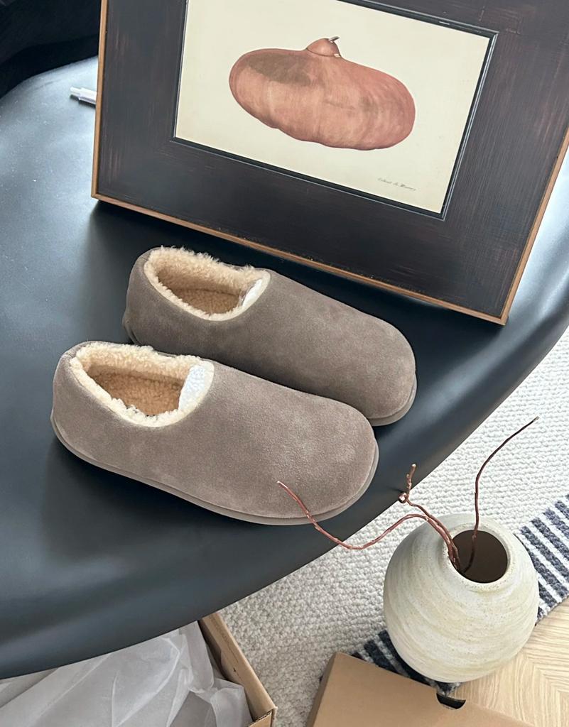 Fleece Birkenstock Shoes Women's Platform All-inclusive Muller Shoes Fluffy Half Drag 2025 Autumn and Winter Wear a Pedal Warm Cotton Shoes