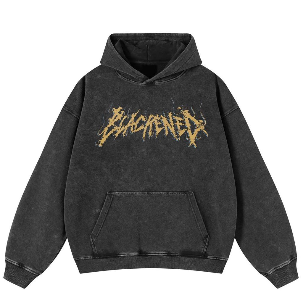 Streetwear Retro Letters Graphic Washed Black Oversized Unisex Y2K Hoodie