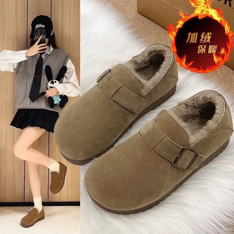 22 autumn and winter velvet all-inclusive retro Birkenstocks purchase cotton shoes Doudou shoes fluffy shoes snow boots