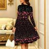 Women Long Sleeve Round Neck Midi Dress Abstract Geometric Star Dot Tie Dye Print Flared Casual Dress