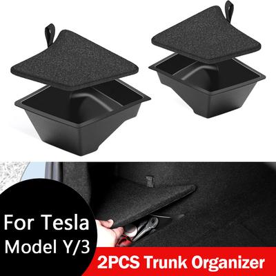 Trunk Organizer for Tesla Model 3 2026 Highland Trunk Storage Bins with TPE Lid Waterproof Rear Trunk Side Storage Box 2PCS