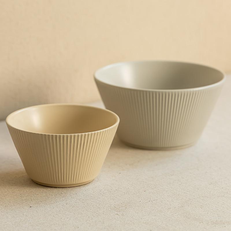 Simple Solid Color Of Chinese Retro Vertical Rice Bowl Small Bowl Round Breakfast Porridge Soup Bowl Household Tableware
