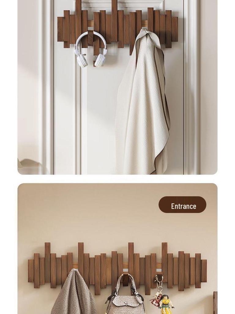Piano Key Wall-Mounted Solid Wood Coat Rack for Entryway & Bedroom
