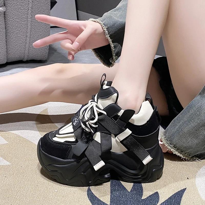 Fashion Women Chunky Sneakers New 2024 Autumn High Platform Dad Shoes Women Casual Trainer Sneakers Thick Sole Vulcanize Shoes 9.5CM