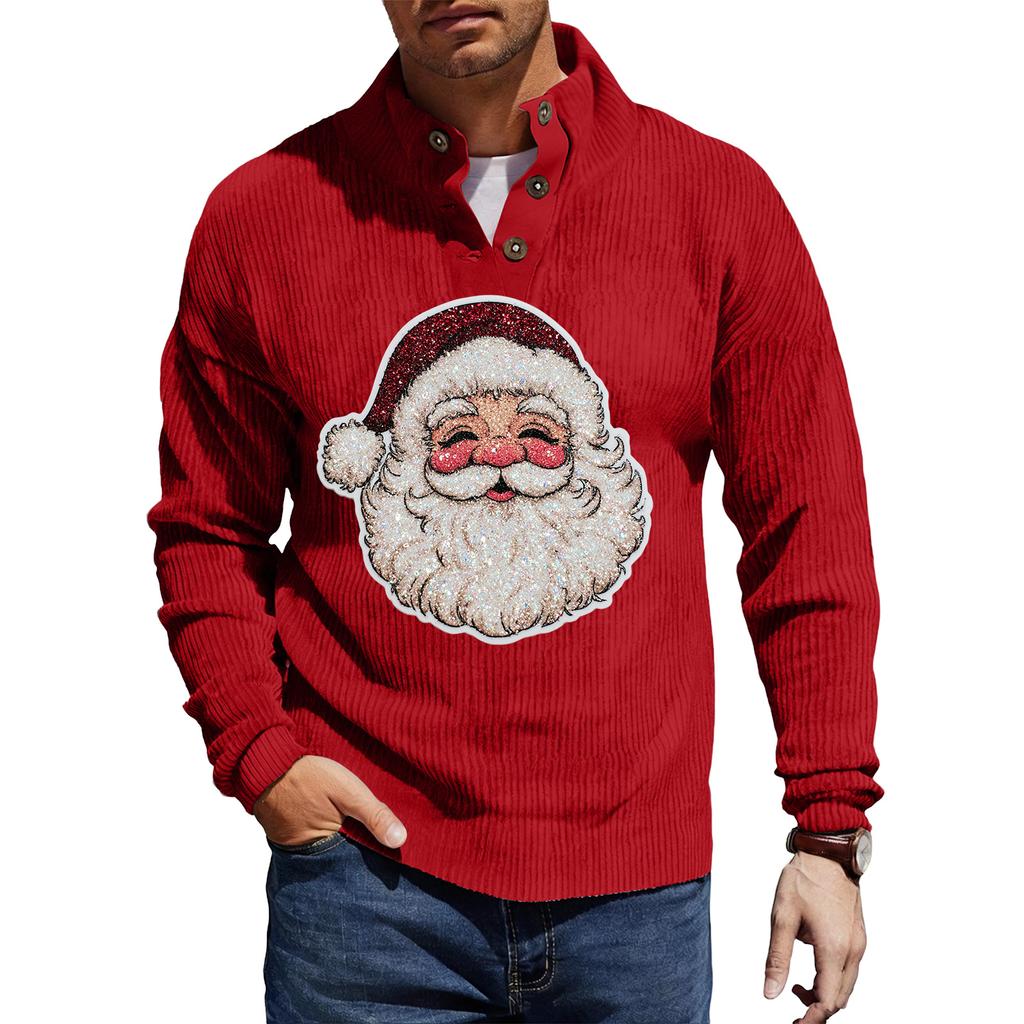 Męska koszula sztruksowa zapinana na guziki z nadrukiem świątecznym