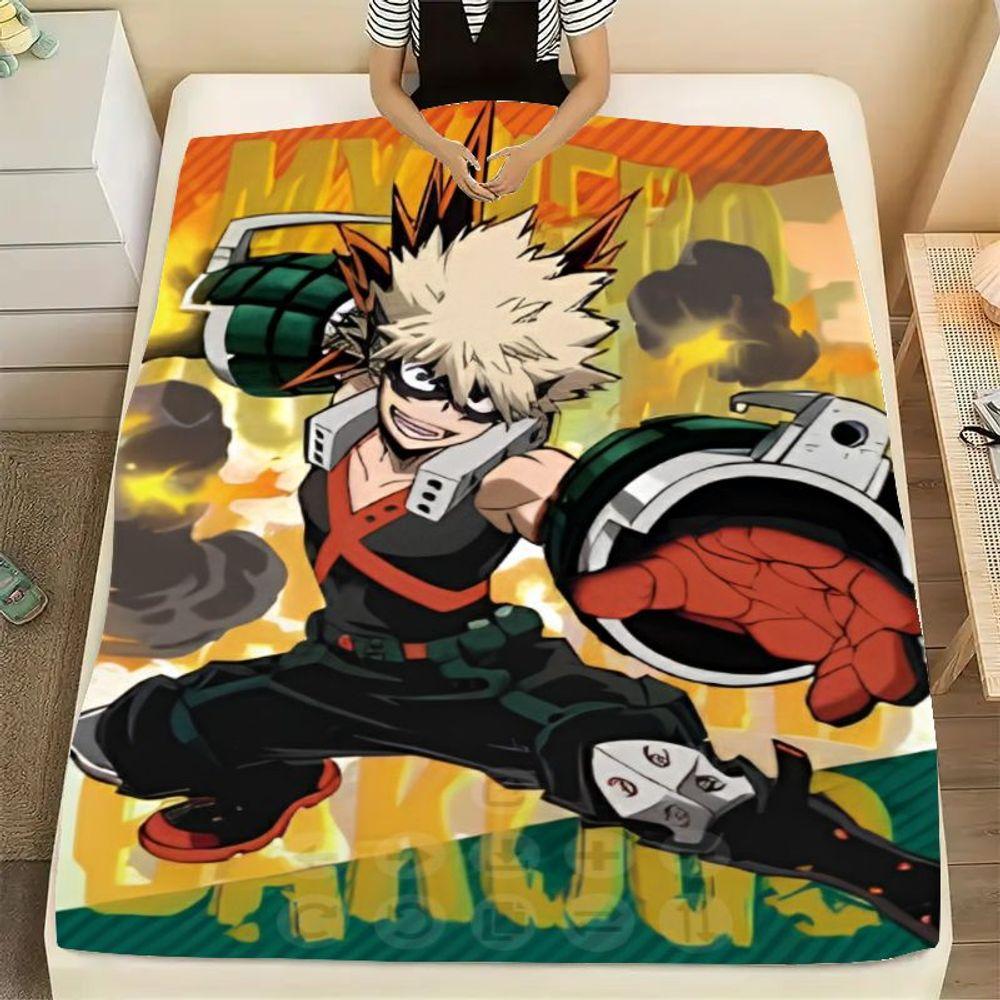 My Hero Academia Bakugo Action Pose Fleece Blanket - Vibrant and Cozy Anime Throw with Spiky Blonde Hair Design, Perfect for Fan