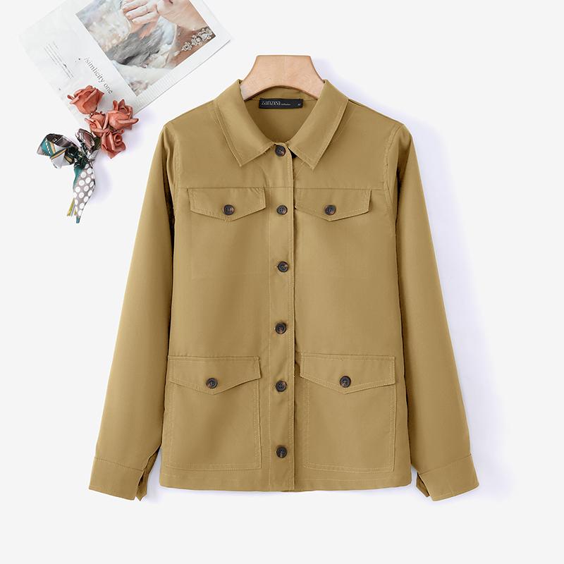 

ZANZEA Женская блузка с отложным воротником, однотонная, свободного кроя, с длинным рукавом 5XL хаки