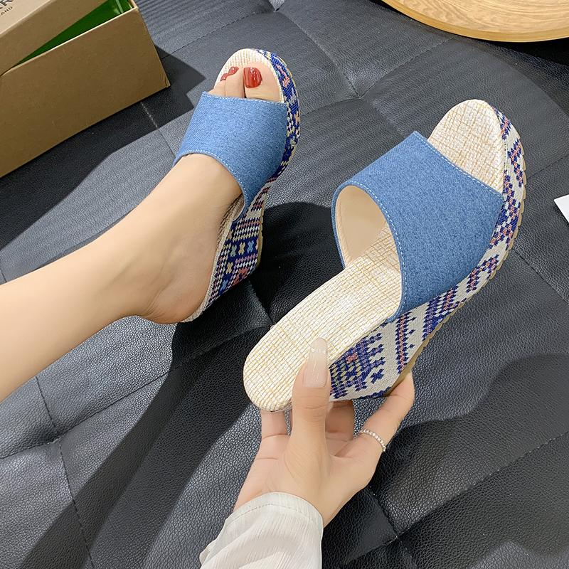 Mode Damen Keilpantoletten Sommer Plateau Sandalen Bequem Lässig Pantoletten Strand Outdoor Damen Alltagssandalen Frauenschuhe