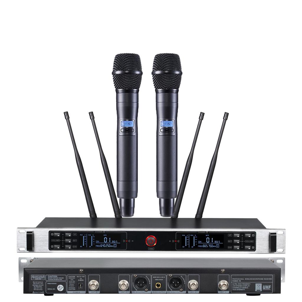 True Diversity Wireless Microphone Set with High Sound Quality, Dual Microphones