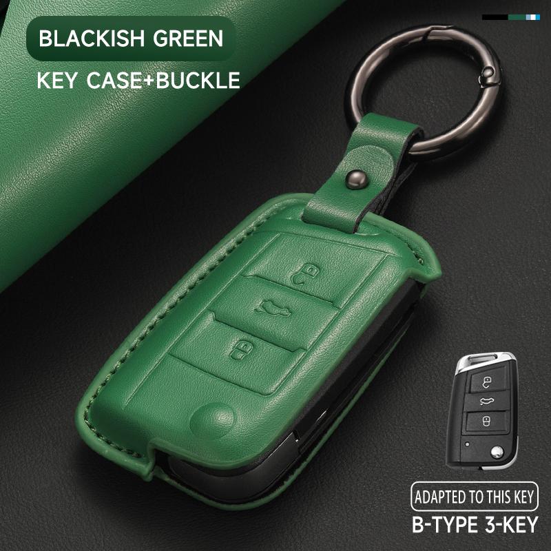 Leather Car Key Cover Case Protection Shell Keychainfor Vw Volkswagen Gti Golf 7 Mk2 Mk7 Polo Tiguan T-Cross T-Roc Touran