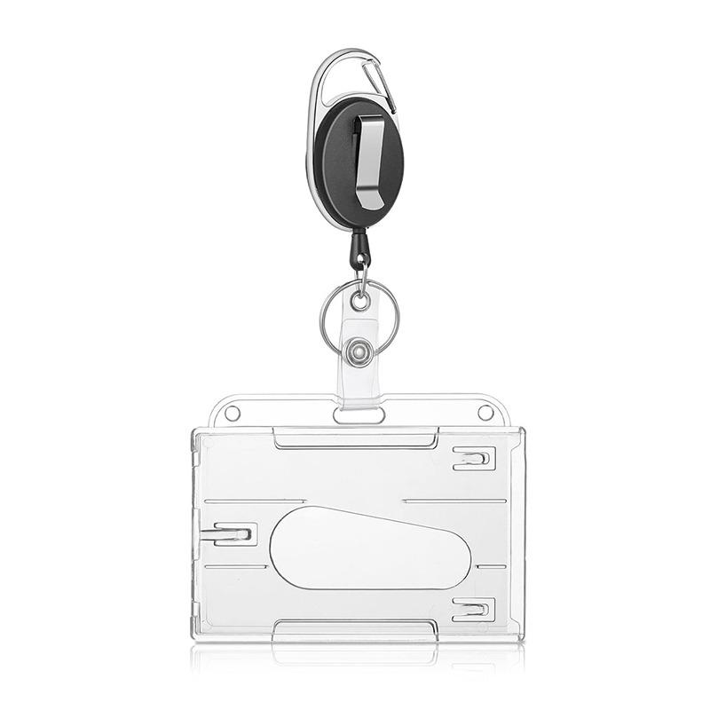 Transparent ID Tag Badge Holder with Badge Reel Card Sleeve Protective Case Stretch Double Cards Slots with Keychain