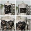 Transparent Lace Long Corset Flower Suspender Vest Elastic Sleeveless Crop Tops  Travel