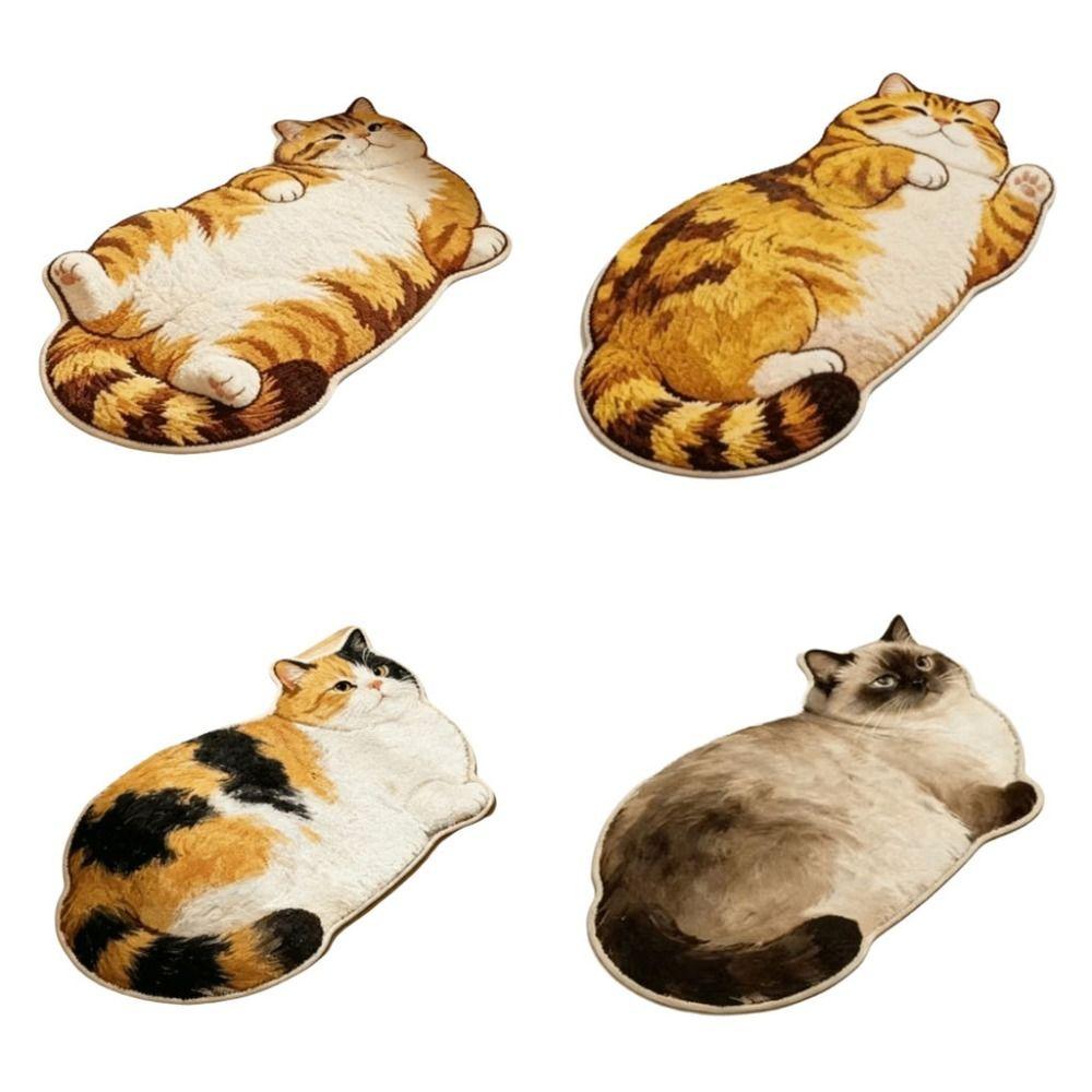 Soft Surface Cat Shape Floor Mat 2D Printed Crystal Velvet Entryway Door Mat Cool Floor Barrier Skin Friendly Animal Area Rug