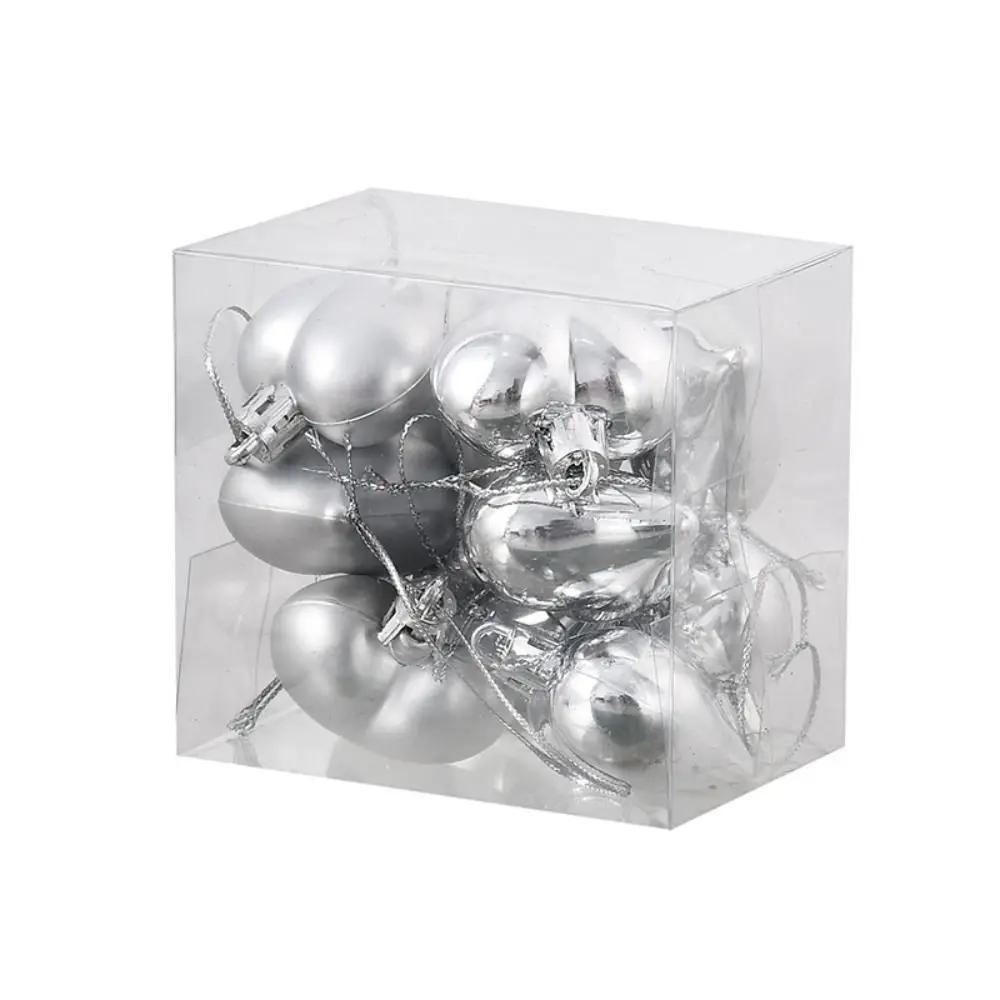 12PCS Cute Plastic Heart Ball Ornaments Set 4.5CM Glitter Christmas Balls Party Decor Ball Christmas