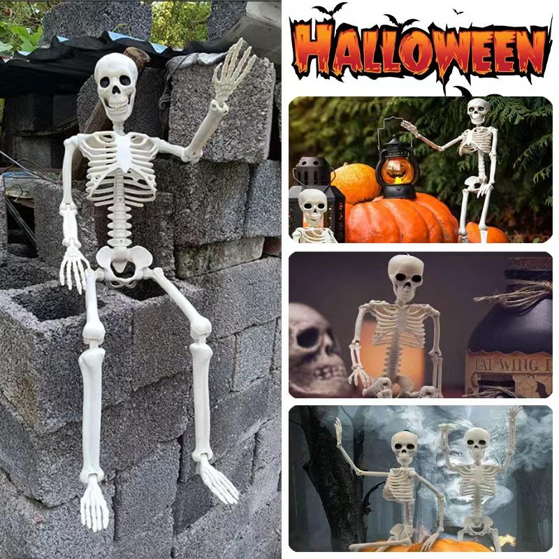 1/2pcs 40cm Joint Movable Fake Skull Skeleton for Halloween Ghost Festival Haunted House Home Bar Outdoor Decor