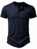 Mens Casual Solid Color Henley Collar Short Sleeve T Shirt