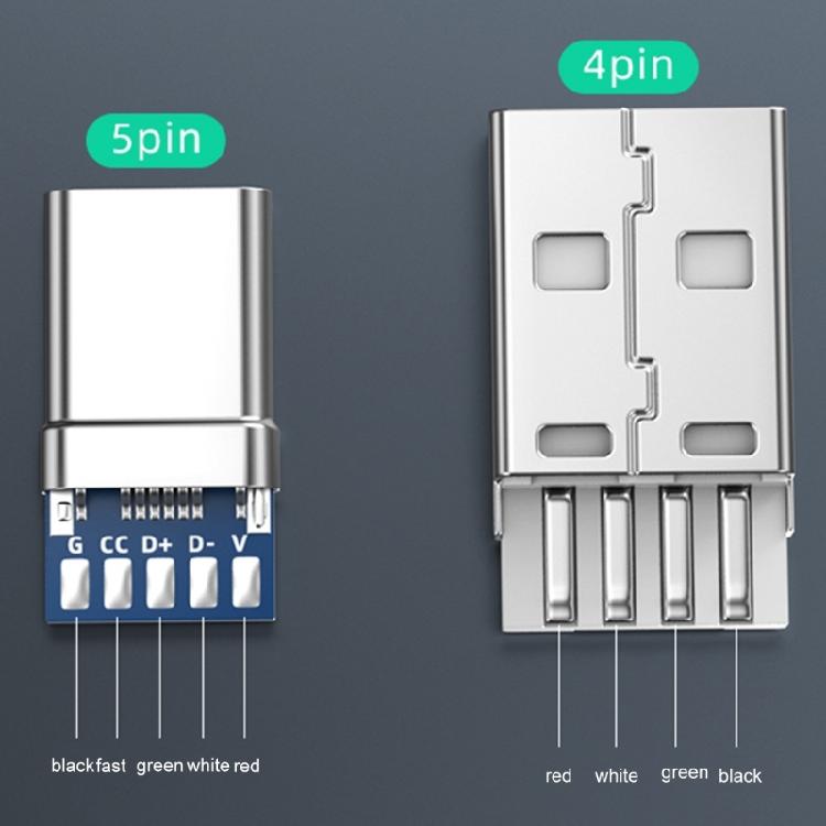 Zásuvka USB 2.0 Konektor USB 4Pin/Type C 5Pin Pro montáž na desku plošných spojů Rovné vložení Konektor PCB Adaptér pro výměnu