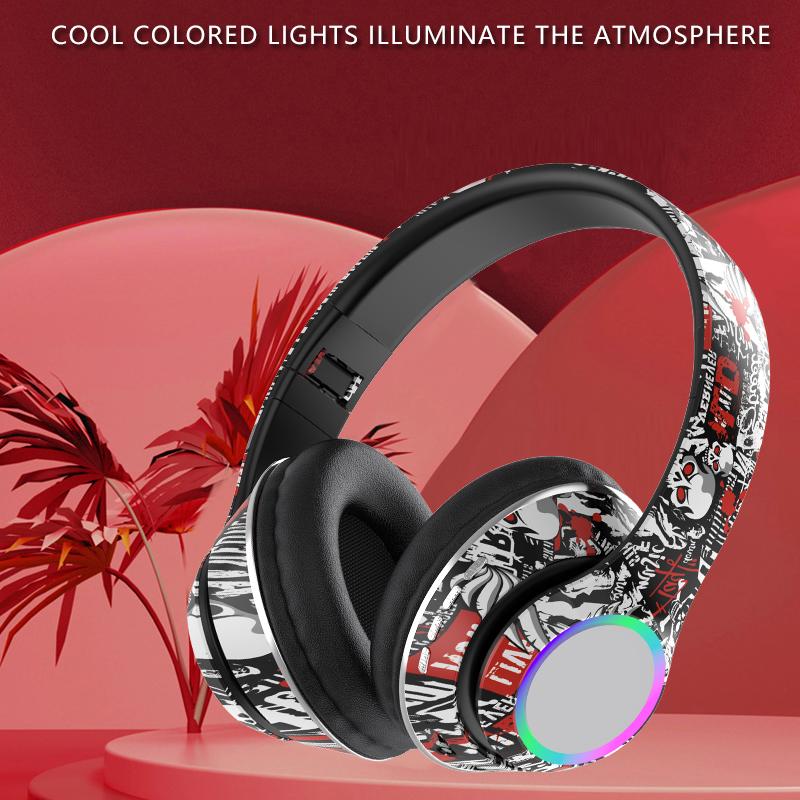 Neue bunte Graffiti-Kopfhörer LED Wireless Bluetooth Headsets Hifi Stereo Faltbare Gamer Kopfhörer Rauschunterdrückung Freisprecheinrichtung