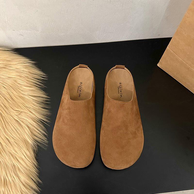 Japanese shoes inner height increase retro Boken new spring and autumn bag head slippers women's fashion Boken thick-soled matte leather 2025