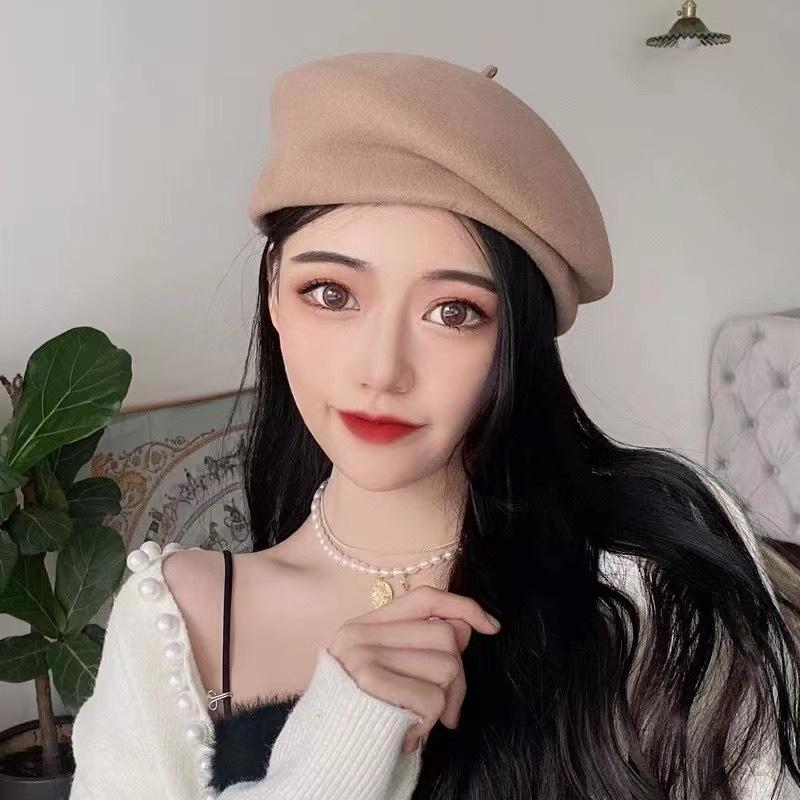 Light luxury autumn and winter European small fragrant style M home wool woolen women's retro beret painter's hat college style fashion felt hat
