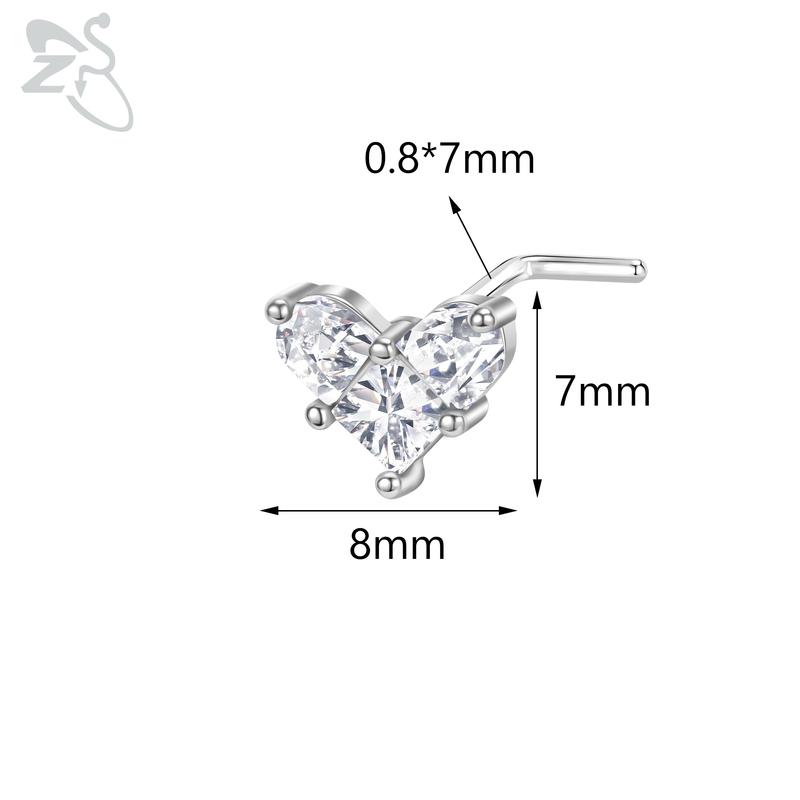 ZS 1 Piece Cute CZ Crystal Nose Stud 20G L Shaped Stainless Steel Nose Piercings Punk Black Color Spider Bat Nostril Piercing