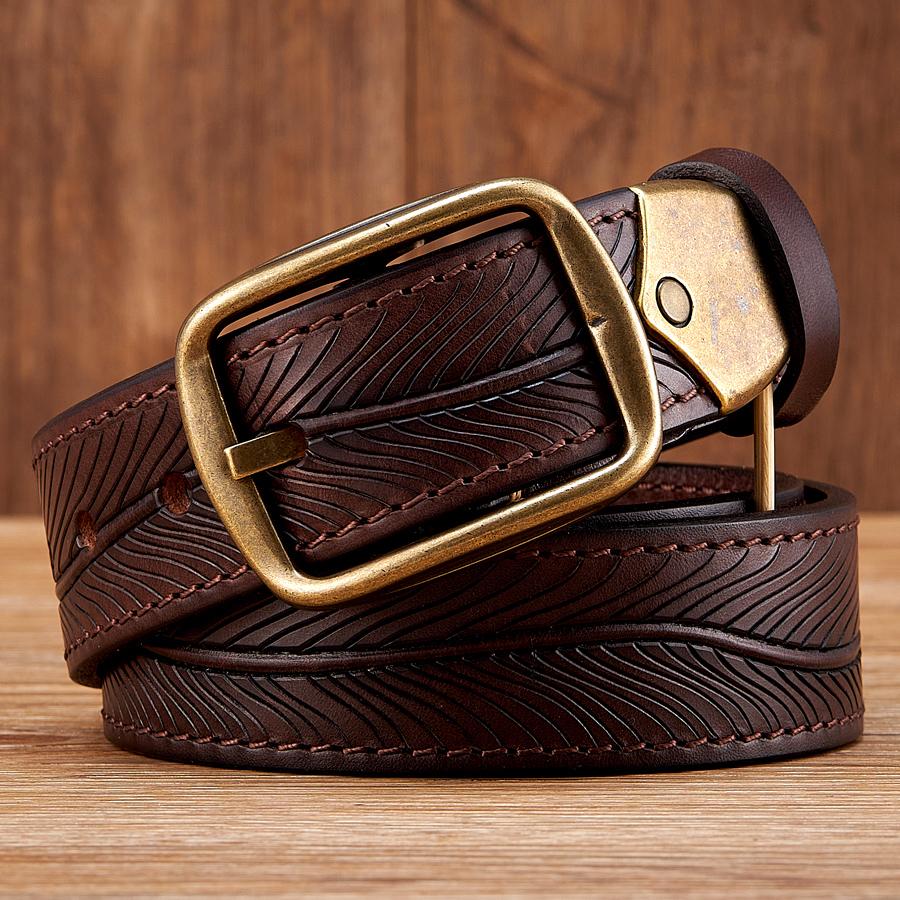 3.8CM Pure Cowhide High Quality Genuine Leather Belts for Men Brand Strap Male Brass Buckle Engrosar Jeans Cowboy Cintos Luxury