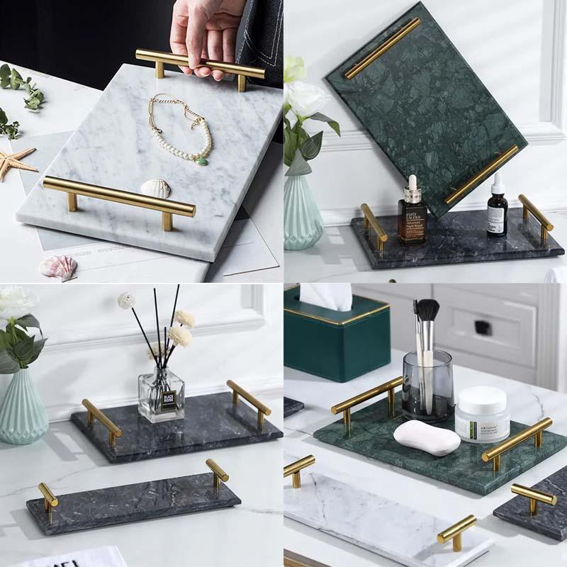 Natürliches Marmor Tablett Schmuck Aufbewahrung Heim Dekoration Badezimmer Kosmetik Display Minimalistischer Nordischer Stil