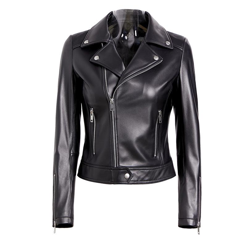 

Женская мотоциклетная куртка из овчины приталенного кроя - Коллекция Весна 2025 M fits 90-103 jin чёрный