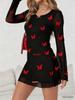Women's Sexy Leopard & Butterfly Print Round Neck Long Sleeve Dress