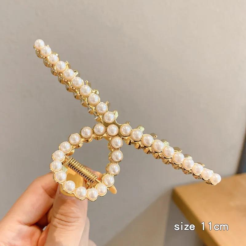ncmama Fashion Metal Pearl Hair Claw For Women Gold Color Crab Hair Clip Girls Elegant Geometric Hairpin Korean Hair Accessories