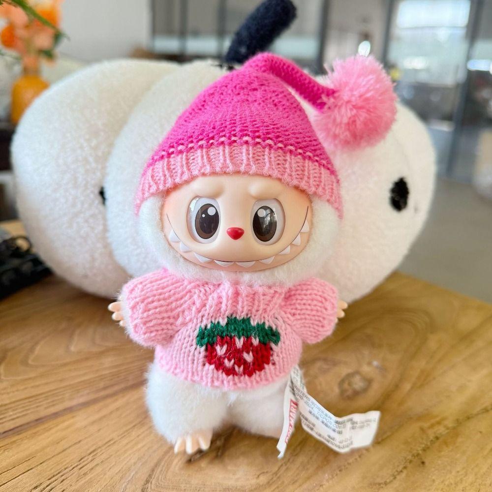 

Heart Sweater Sitting Labubu Time Cloth Playful Hat 17cm Plush Dolls Clothes Children Gift Style 4