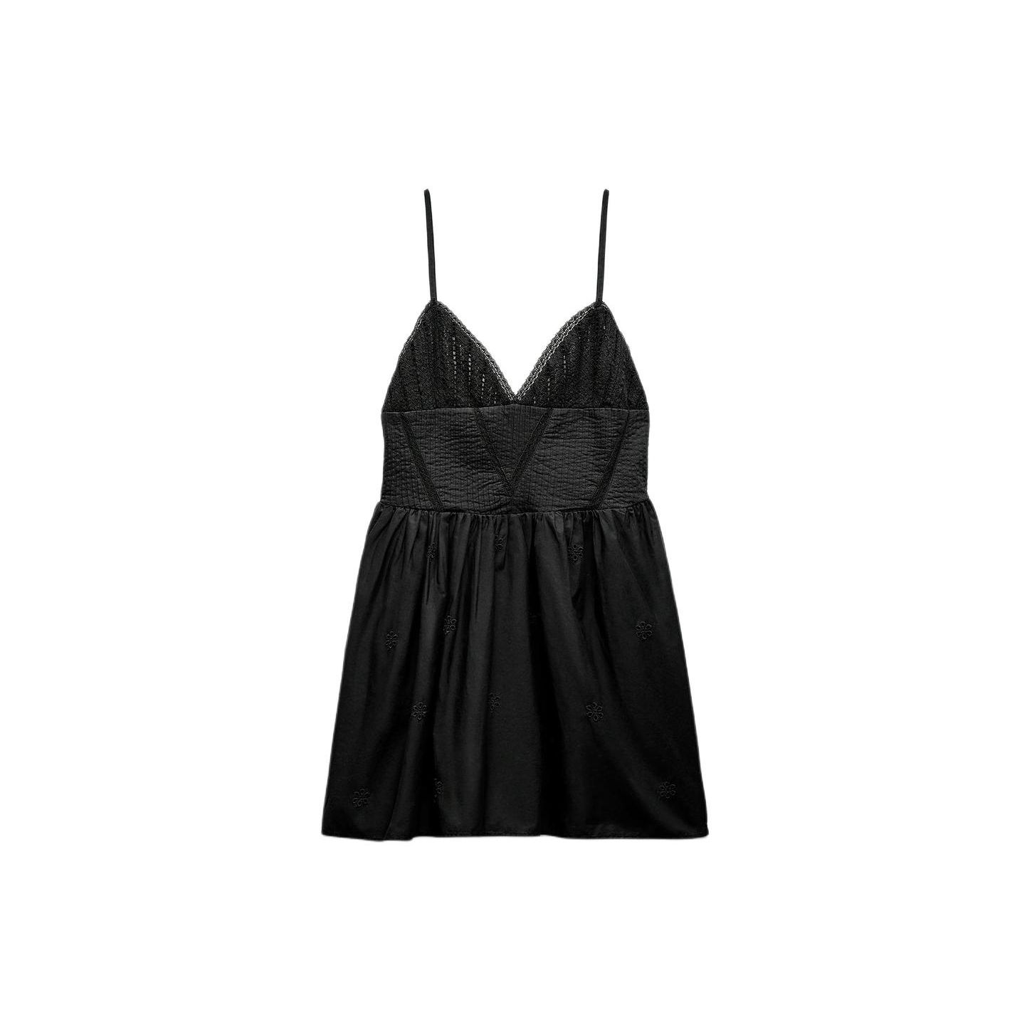 Однотонное удобное платье-комбинация с вышивкой Zara Женские платья Черный 7521303-800 L