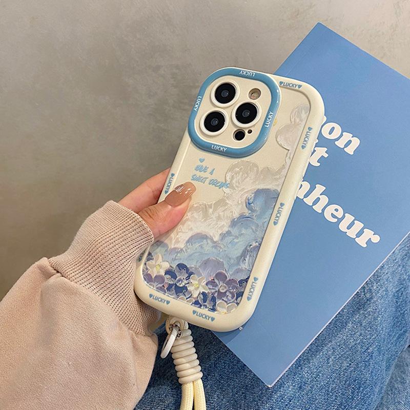 Oil Painting Flowers for Apple 16promax Mobile Phone Case for IPhone15pro with Lanyard 14 New Style