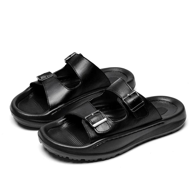 Metal Buckle Summer Men's Slippers Indoor Outdoor Half Drag Sandals Beach Comfortable Soft Slides Casual Shoes Wading Aqua Shoes