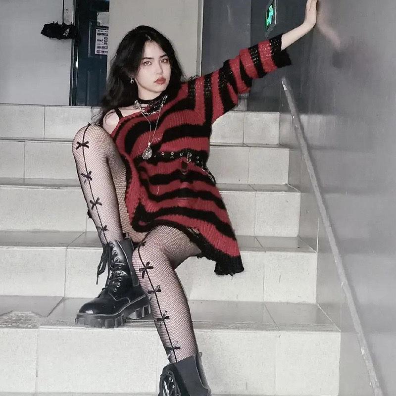 Ripped Striped Korean Sweater - Unisex, Color Block Knitwear