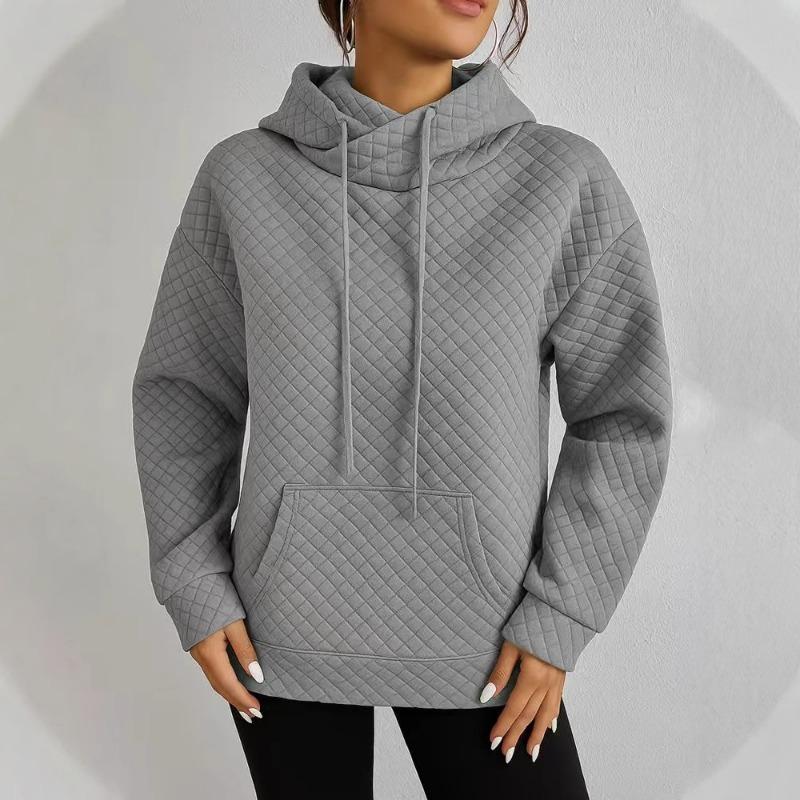 

2025 Autumn and Winter New Fashion Women s Casual Hooded Long-sleeved Pullover Simple Solid Color Sweatshirt S серый