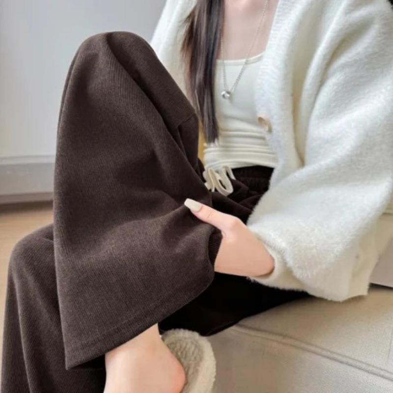 

Широкие брюки для женщин на осень и зиму, новые повседневные узкие брюки с высокой талией и драпировкой из хлопчатобумажной шерсти в европейском стиле, прямые брюки в пол XL