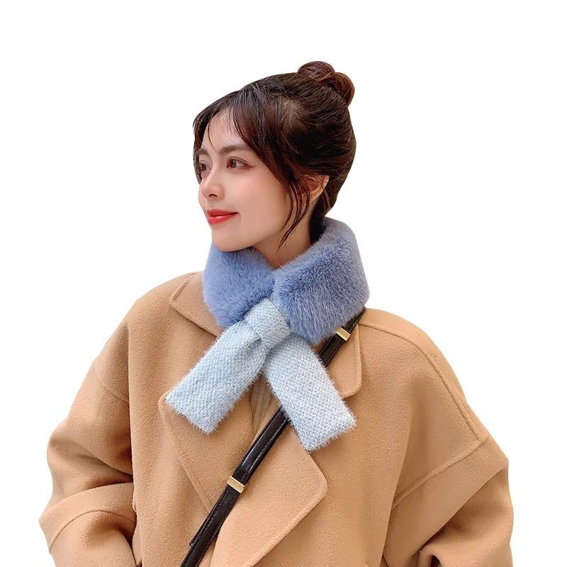 Guler de blană de iarnă cruce femeie coreeană eșarfă groasă și caldă protecție gâtului sălbatic drăguț iepure rex pluș moale șal de modă