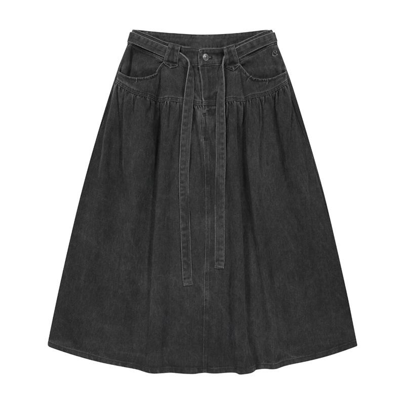 

Retro Distressed Denim Bow Long Skirt - Autumn 2025 Collection 1 серый/древесный уголь