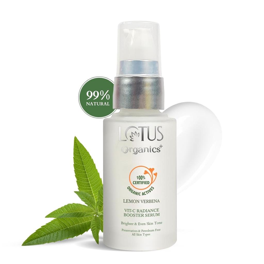 Lotus Organics+ Vitamin C Radiance Booster Face Serum| 100% Certified Organic Lemon Verbena | Brightens & Evens Skin Tone | For Dull & Dehydrated S
