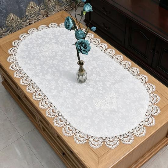 Oval Lace Table Runner, Vintage Table Runner Doily, Retro Lace Table Runner Floral Placemat for Coffee Table Dining Table Decor