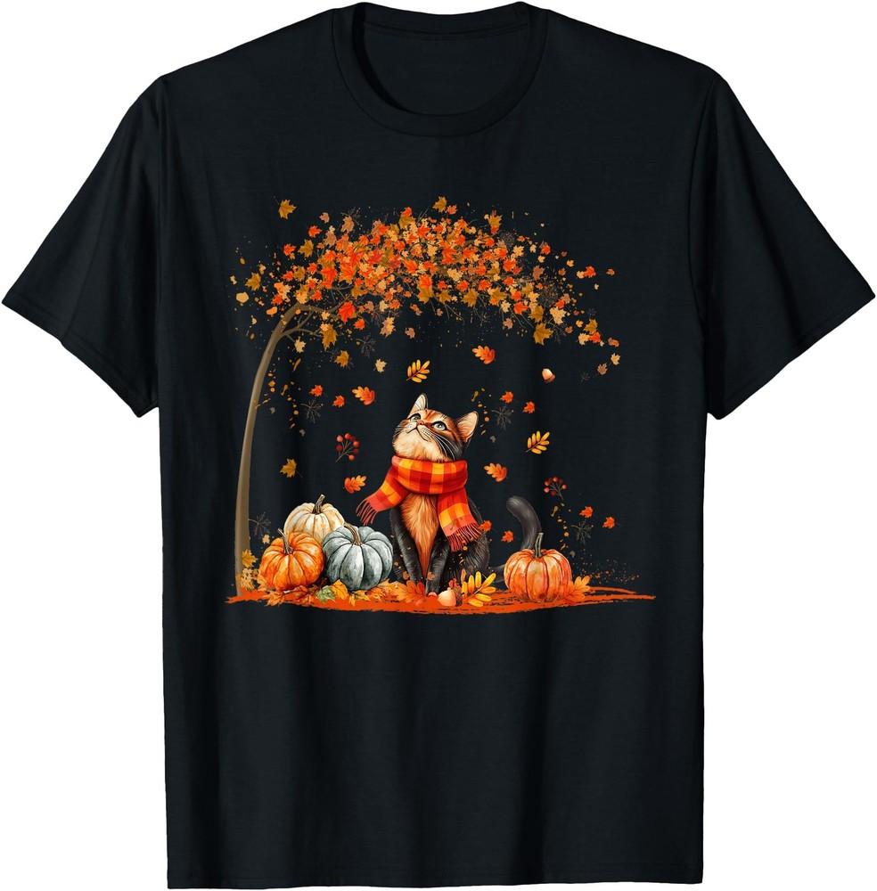Cute Cat Leaf Fall Autumn Shirt for Cat Lovers T-Shirt