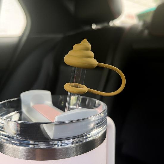 5Pcs Large Bore Silicone Straw Hat Cute Poop Pumpkin Design Dustproof Reusable 0.4 Inch Diameter Straw Hat