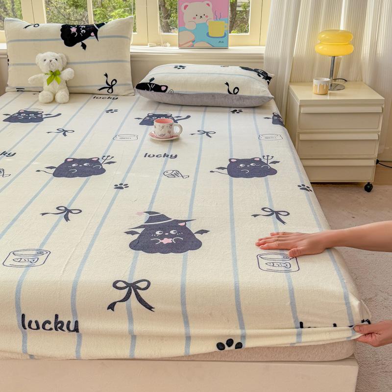 Winter Neuprodukt Milchsamt Spannbettlaken Einzelstück Bedrucktes Design Plus Samt Spannbettlaken Zuhause Schlafzimmer Rundum-Spannlaken Verrutschsicher