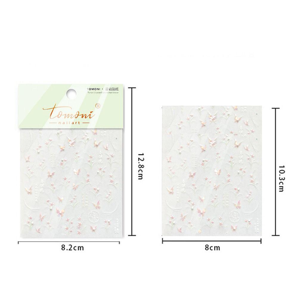 Pearl Inlay Pink Butterfly 3D Relief Nail Stickers DIY Manicure White Flower with Rehinstone Self Adhesive Decal Charm