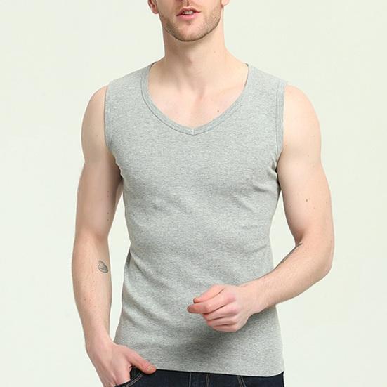 Men Summer Fitness Vest Solid Color Seamless V Neck Sleeveless Stretchy Soft Breathable Quick-drying Pullover Casual Men Gym Sport Tank Top